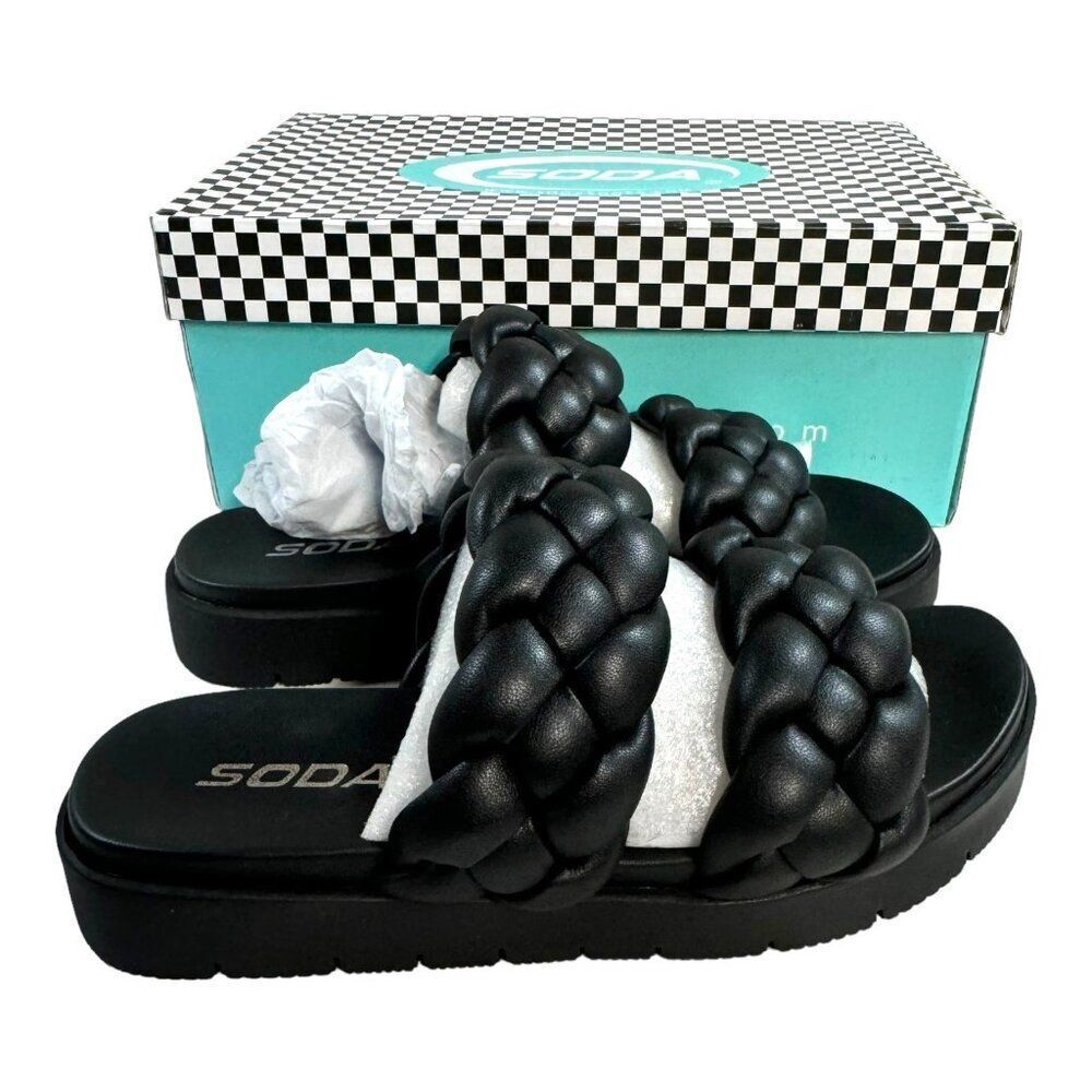 Soda Women's PopUp Black PU Braided Sandals Size 6 Slip On Flip Flop Shoes NEW - Picture 9 of 11